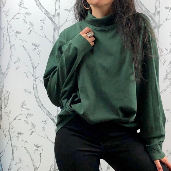 L.L. Bean forest green oversized cotton turtleneck - Picture 2 of 8
